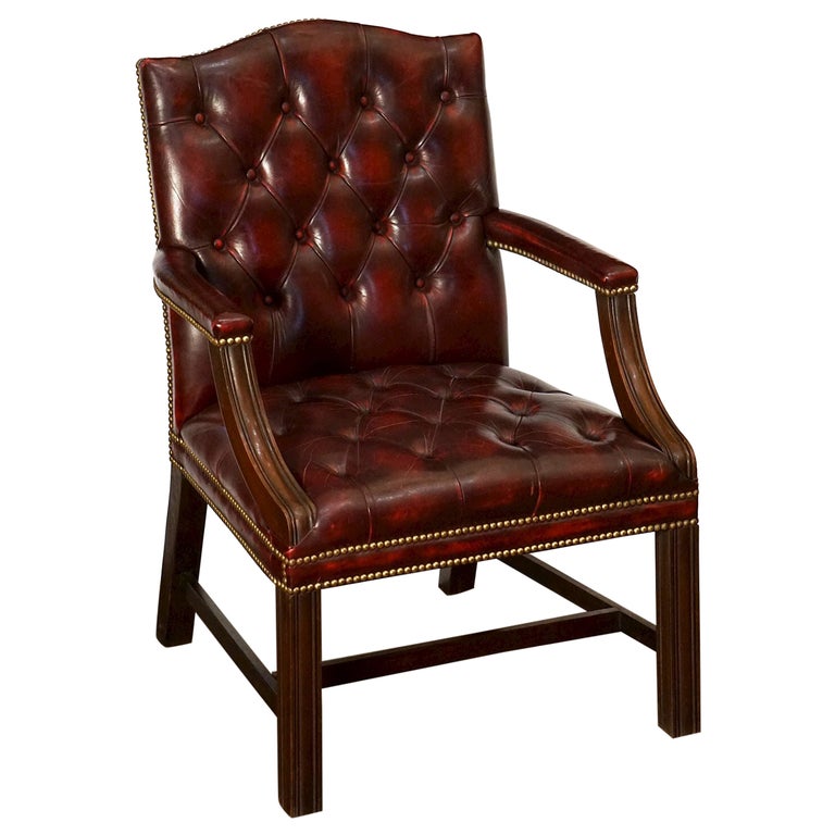 Large English Armchair or Library Chair of Tufted Leather at 1stDibs