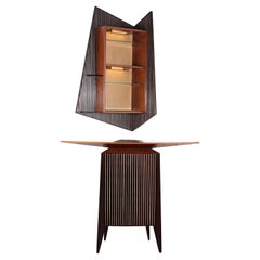 Retro Italian Mid-20th Century Bar & Shelf in Glass and Fruitwood by Oswaldo Borsani