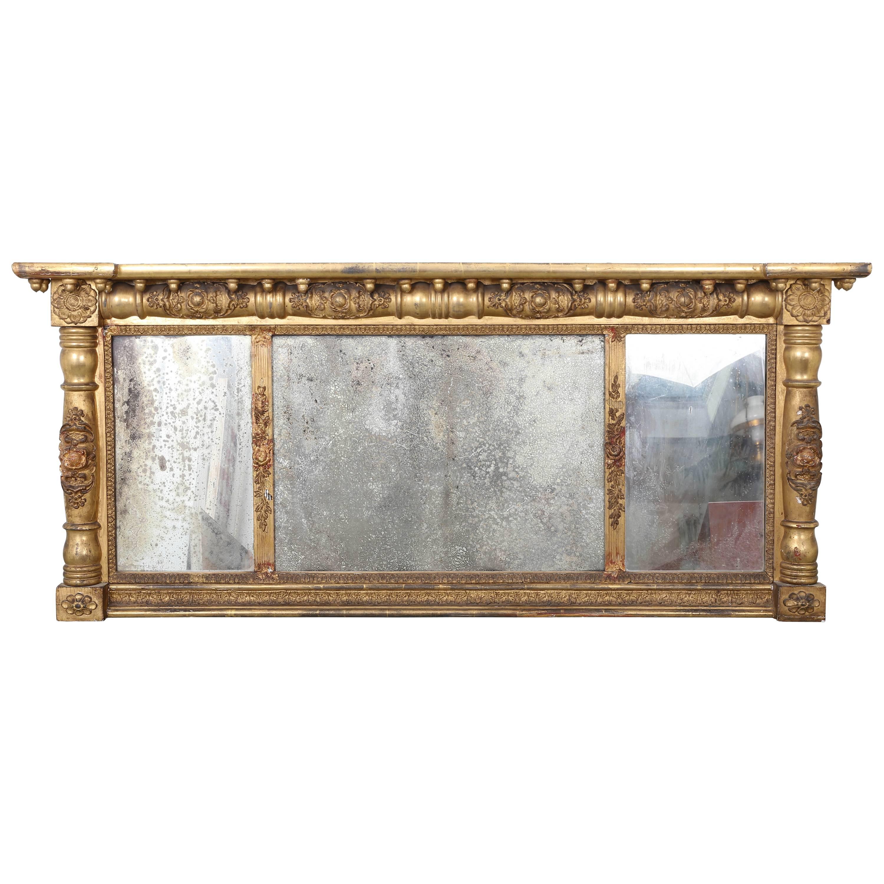 Overmantel Federal Gilt Gesso Mirror/Three Parts with Acorn Drops