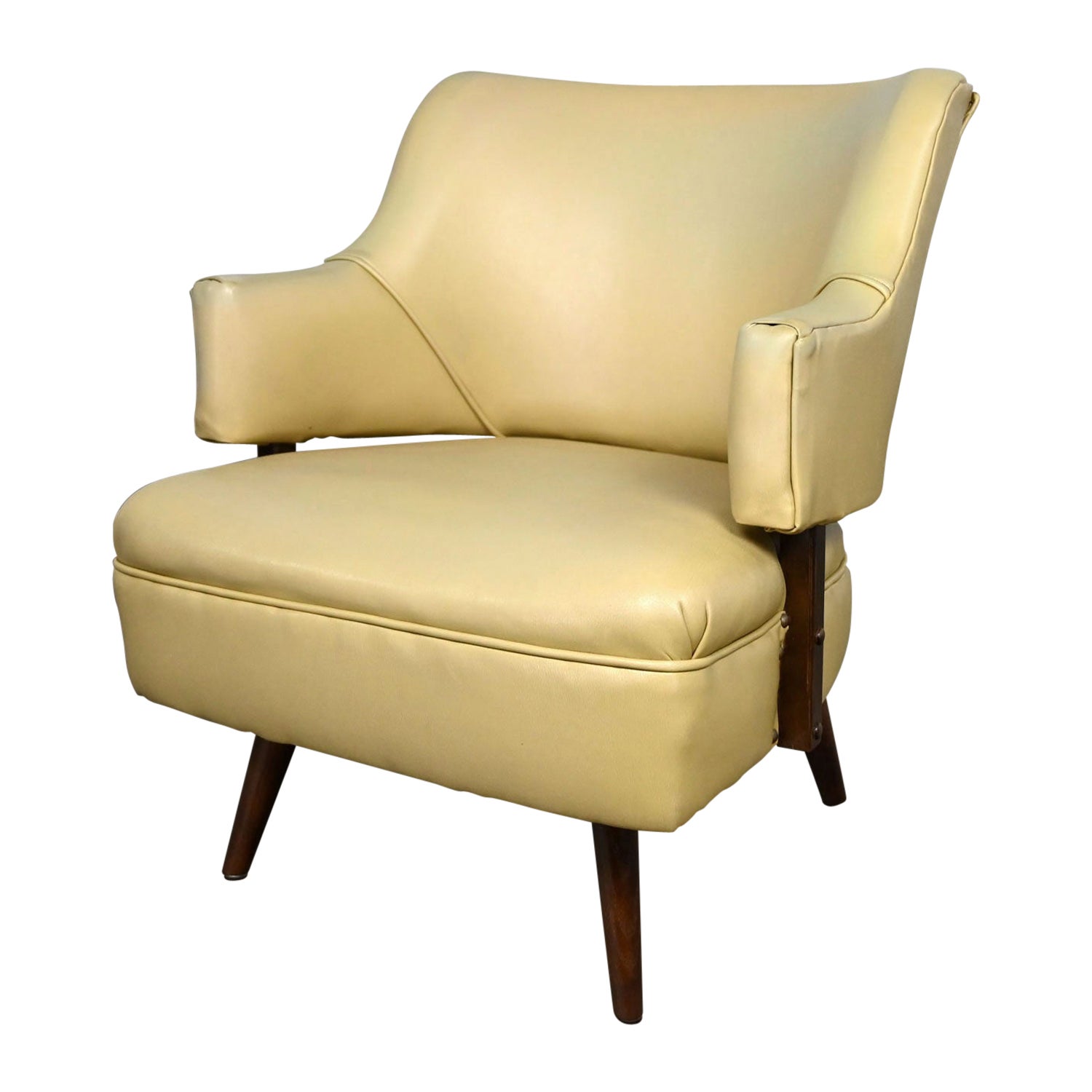 Fauteuil d'appoint ou fauteuil d'appoint MCM en vinyle kaki et faux cuir dans le style de Kroehler