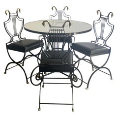To Swoon Over Maison Jansen Dining Set with Round Table and 4 Lyre Motif Chairs