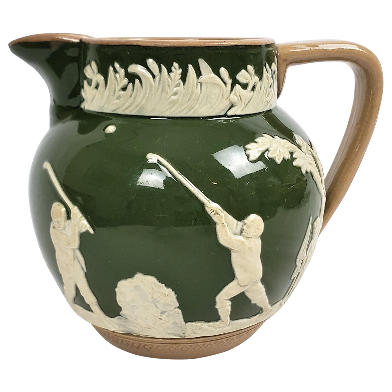 Pichet ancien en poterie Spode de Copeland avec scènes de golf