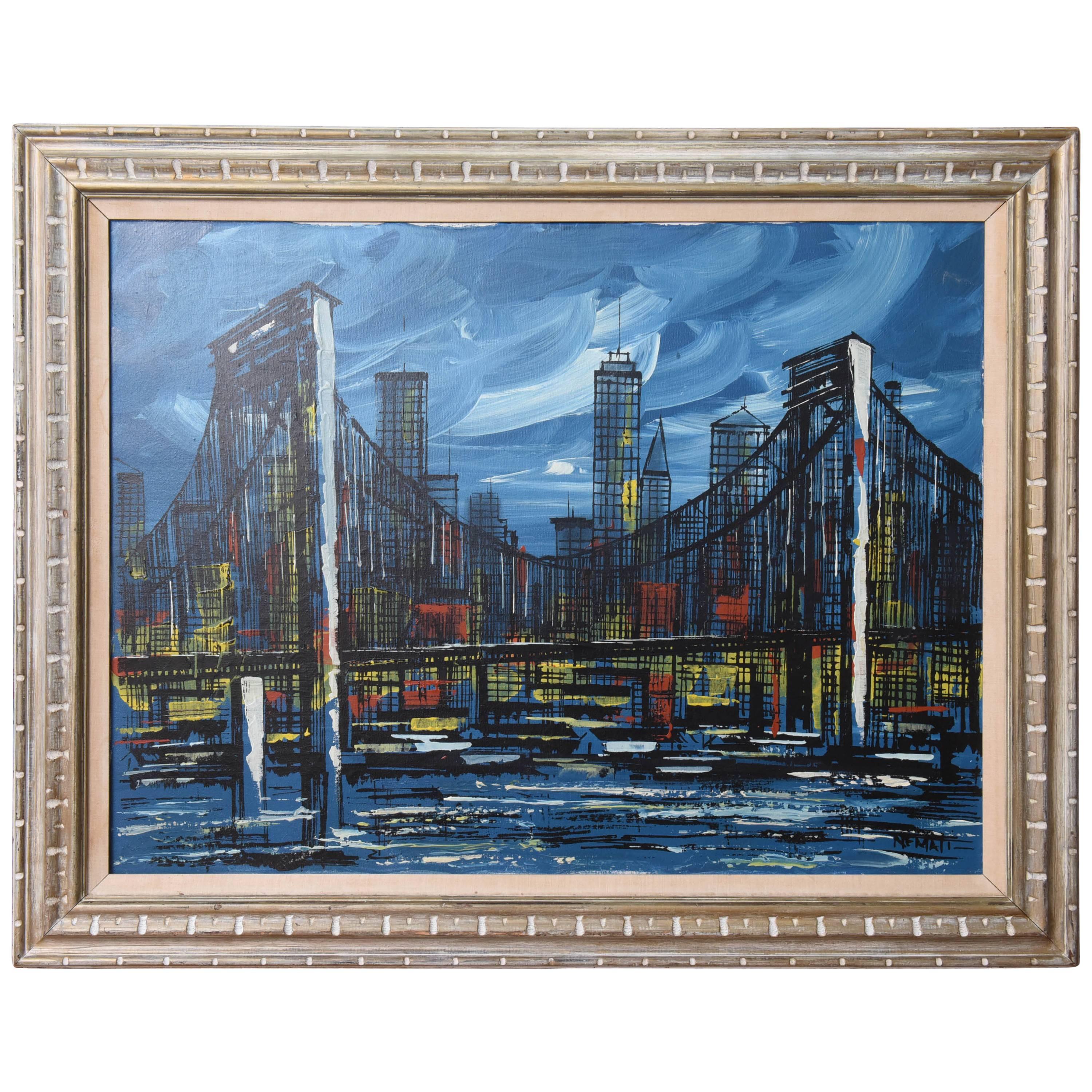 Signed Mid-Century Oil Painting of New York City