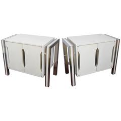 1970s Mod Pair of White and Chrome Night Stands