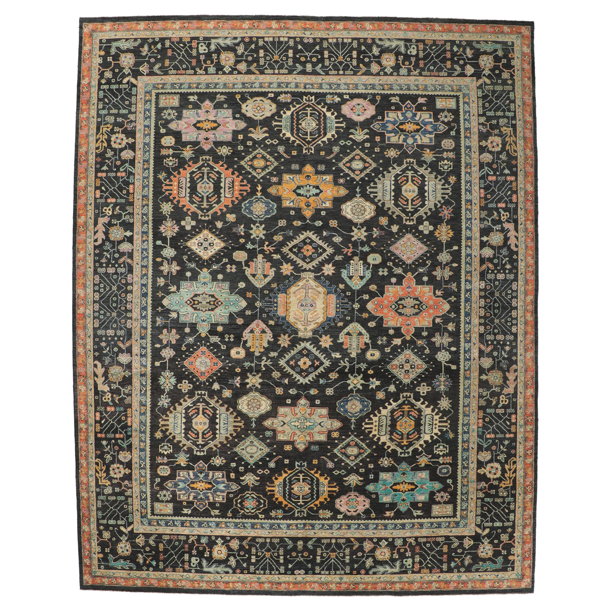 New Contemporary Black Modern Oushak Rug, 11'11 x 15'00 For Sale