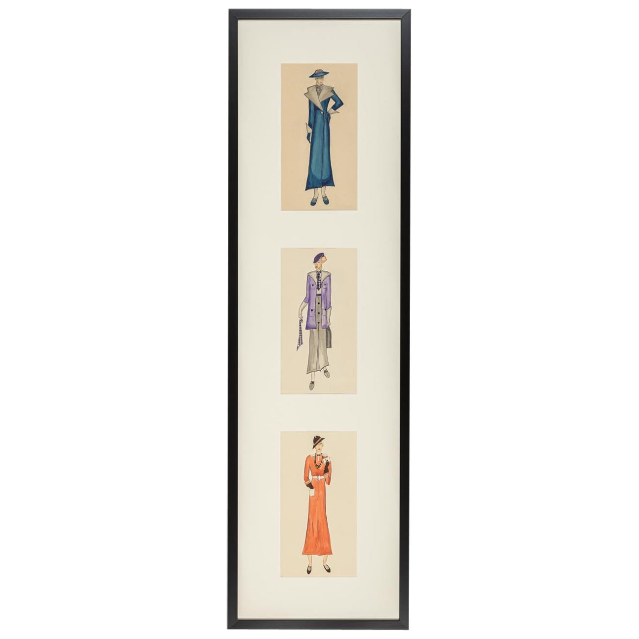 Art Déco Fashion Illustration, Gouache on Paper ready to hang Framed