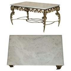 Antique Italian Brass & Carrara Marble Coffee Table circa 1880 Thick Cut Top