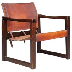 Patinated Leather Safari Lounge Chair Karin Mobring, Sweden, 1970s