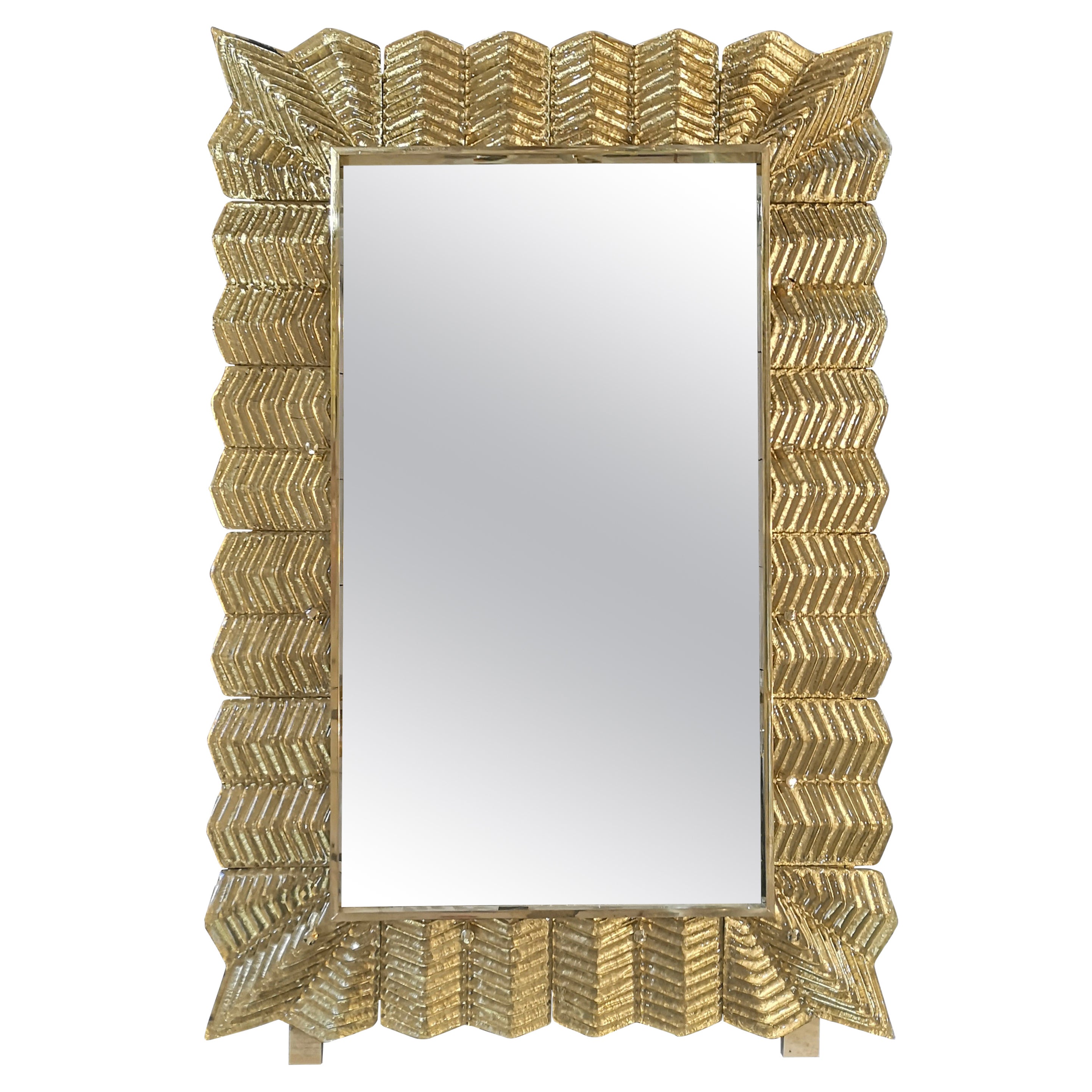 Murano Gold Color Glass and Brass Mid-Century Wall Mirror, 2000 For Sale