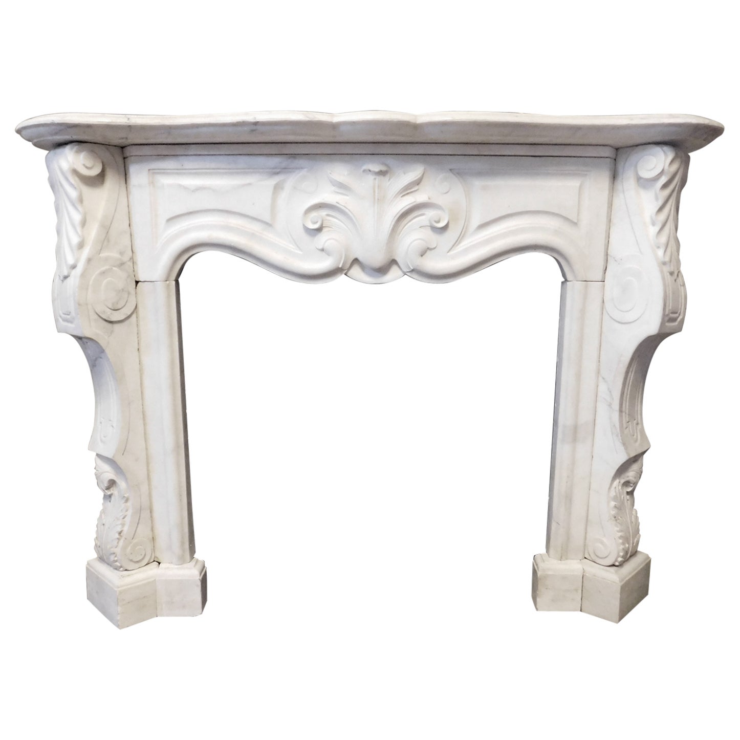 Mantle Fireplace in White Carrara Marble, Richly Carved, 19th Century Italy