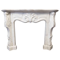 Mantle Fireplace in White Carrara Marble, Richly Carved, 19th Century Italy