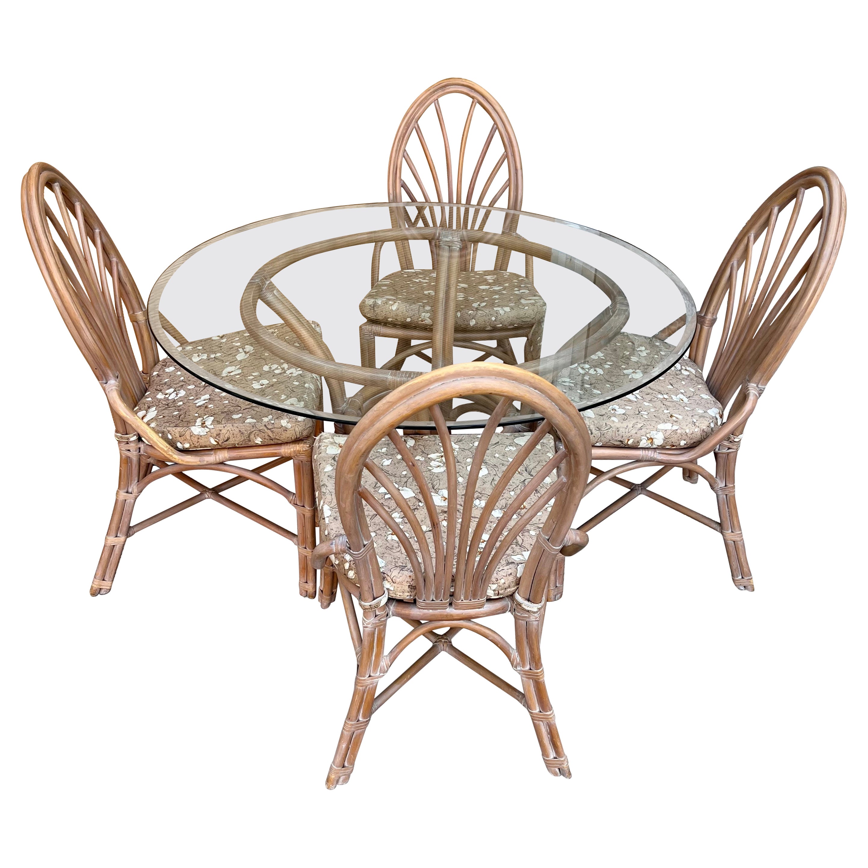 Vintage 5 Pieces Coastal Style Rattan Dining Set in the McGuire's Manner  For Sale at 1stDibs | vintage rattan dining set, vintage rattan dining table