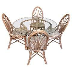 Vintage 5 Pieces Coastal Style Rattan Dining Set in the McGuire's Manner