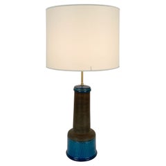 Scandinavian brown & dark blue Ceramic Table Lamp, Nils Kähler for HAK, Denmark
