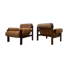 Chaises longues en cuir et jacaranda Jean Gillon pour Italma des années 1960, lot de 2