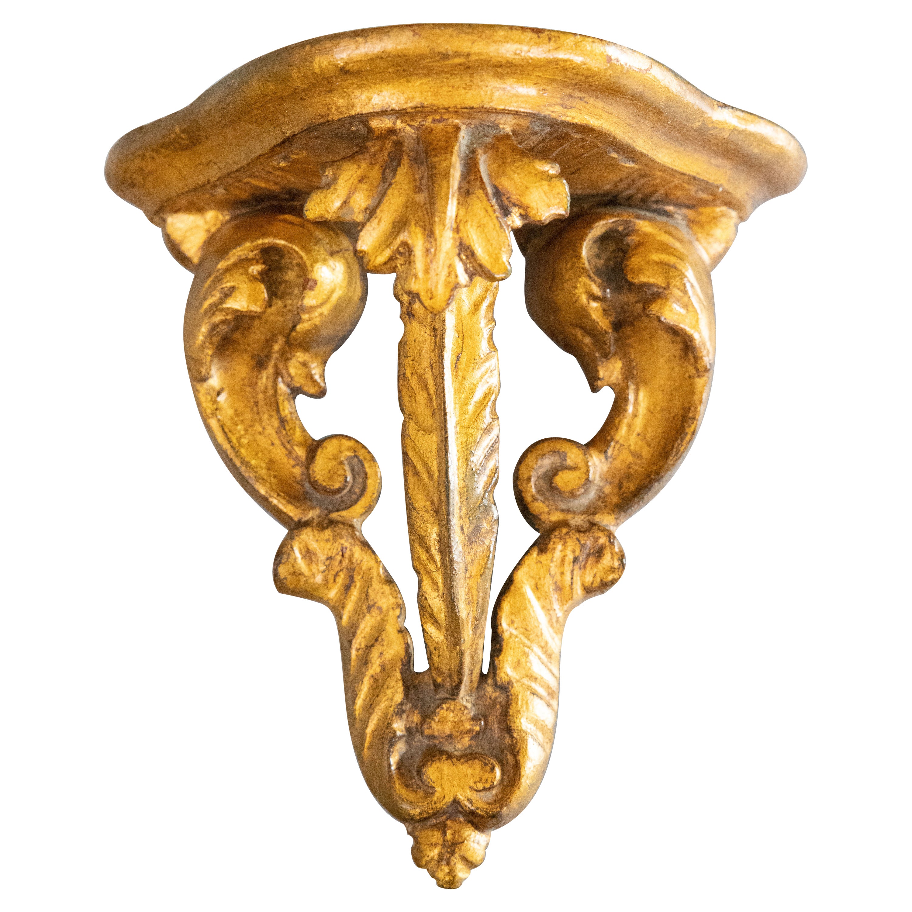 Mid Century Italian Neoclassical Carved Giltwood Wall Bracket Shelf For Sale