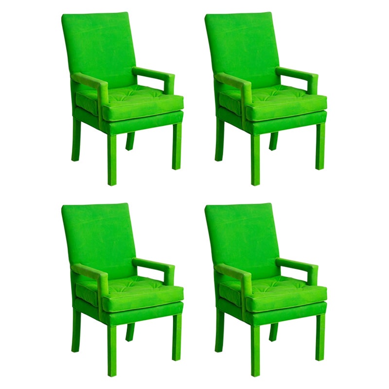 Chaises à gazon vert peintes à la main 'Set of 4' en vente