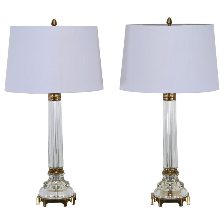 Pair of Crystal Glass Lamps by Marbro, 1980s For Sale at 1stDibs