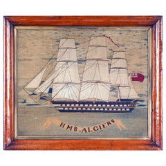 Antique British Sailor's Woolwork of H.M.S. Algiers, circa 1865