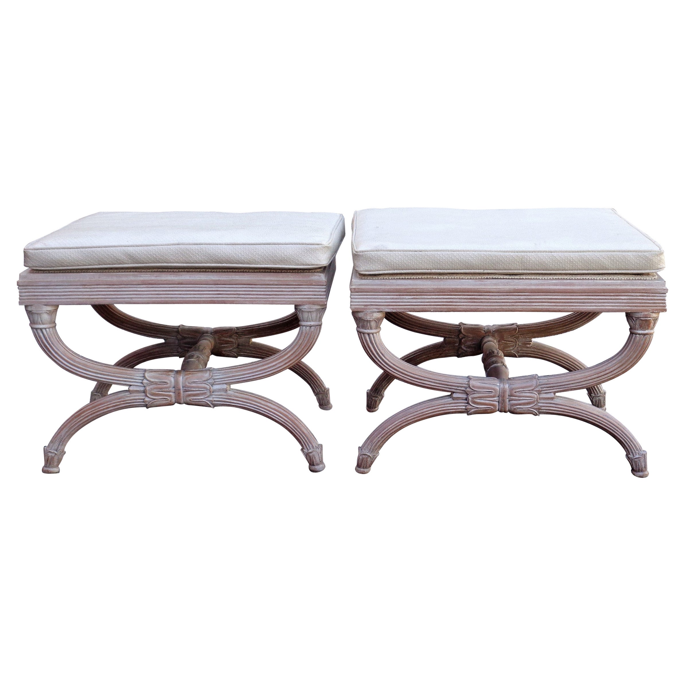 Italian Neoclassical Style Cerused Curule Benches Stools