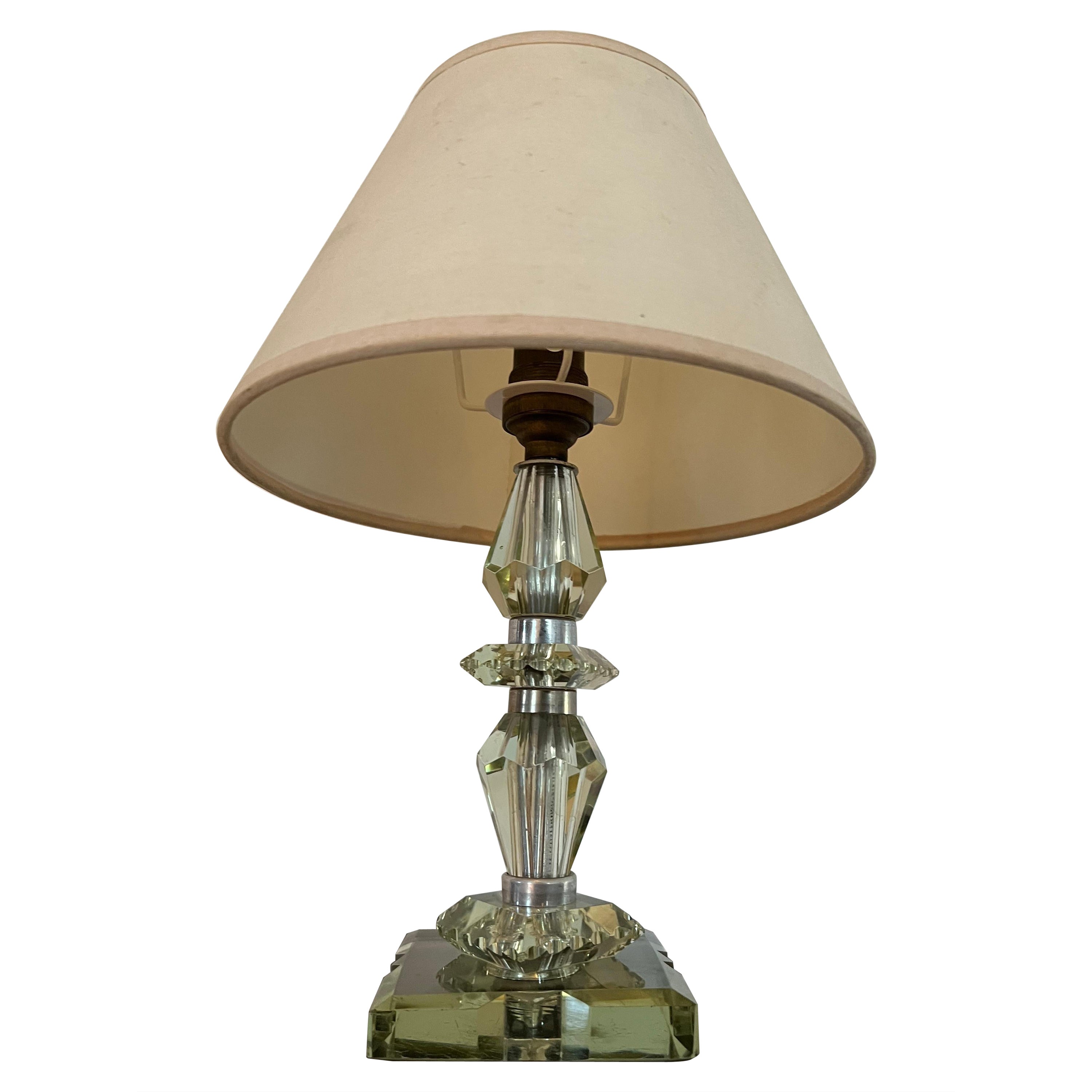 Art Deco Light Green Lamp ITSO Baccarat and Jacques Adnet, France circa 1940 For Sale