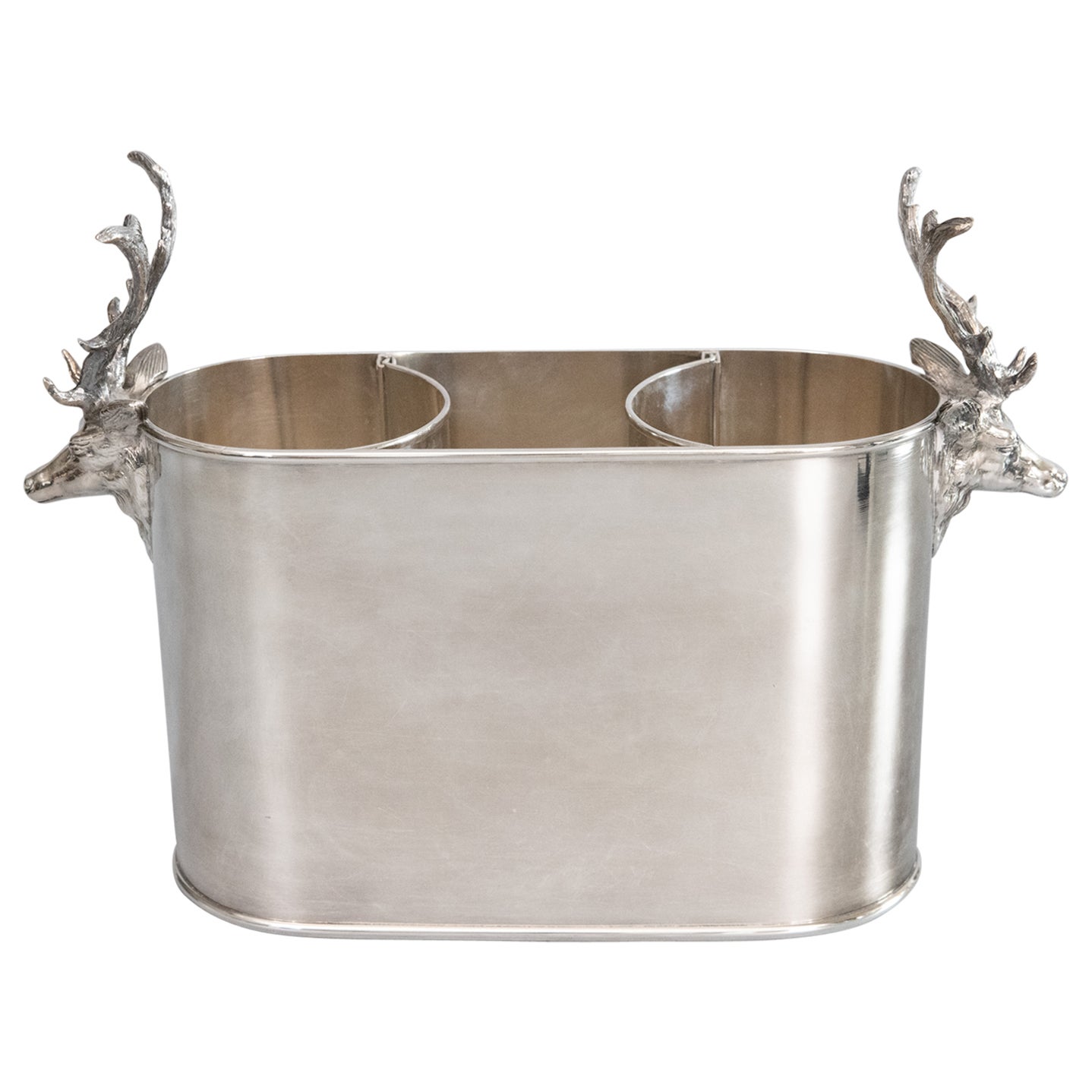 Italian Silver Plate Stag Head Double Champagne Ice Bucket Wine Cooler C. 1960