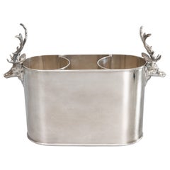 Vintage Italian Silver Plate Stag Head Double Champagne Ice Bucket Wine Cooler C. 1960