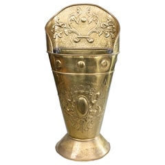 19th Century French Heraldic Hammered Brass Repoussé Grape Hod Umbrella Stand
