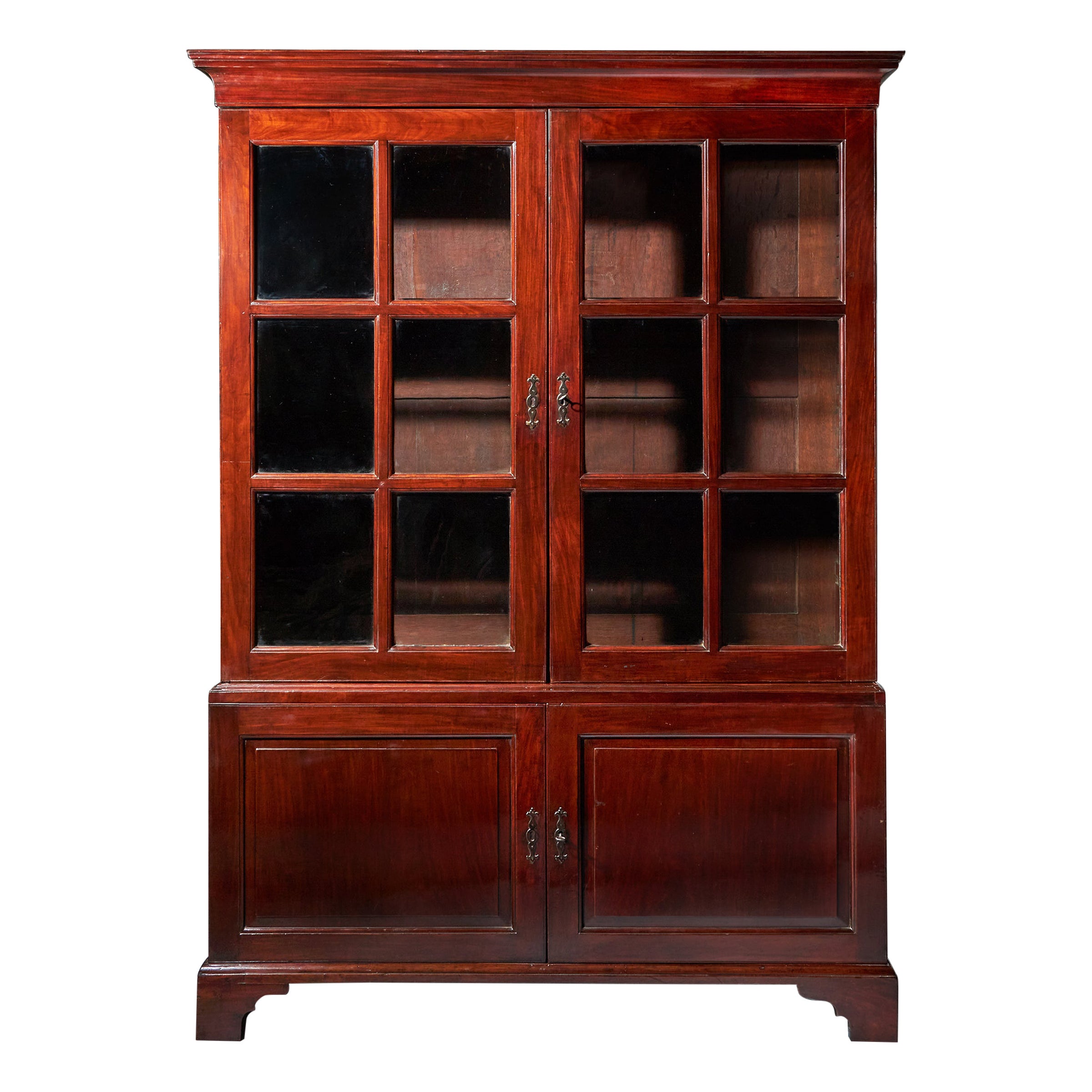18th Century George II Chippendale Period Two-Door Mahogany Glazed Bookcase