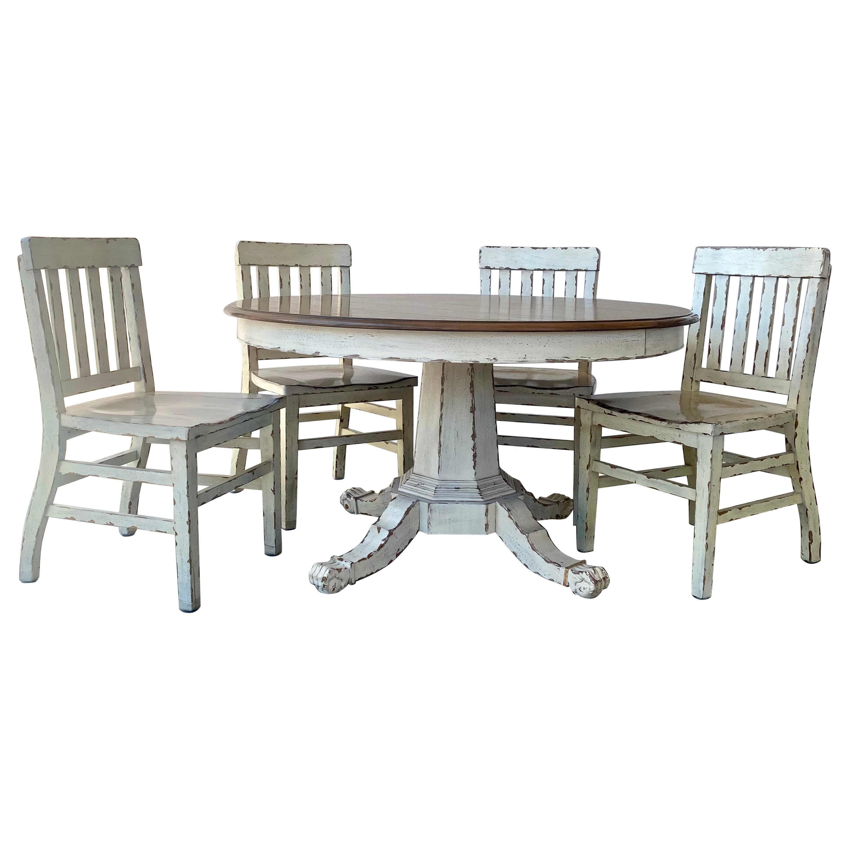 Ralph Lauren Oval Round Extending Farm Rustic Claw Feet Dining Set, 7 Pieces For Sale
