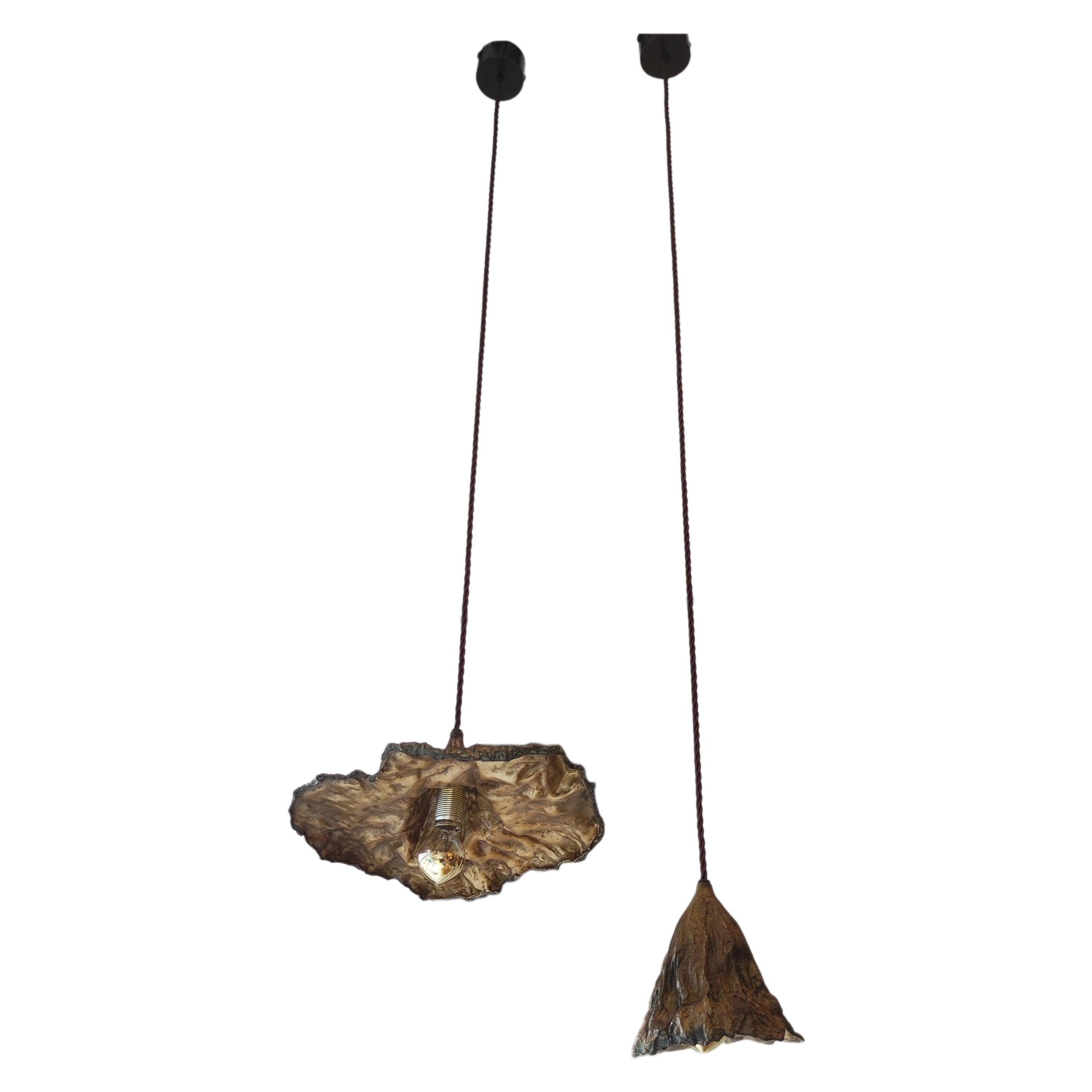 Set of two Bronze Light Suspension in the Shape of a Faded Leaf For Sale