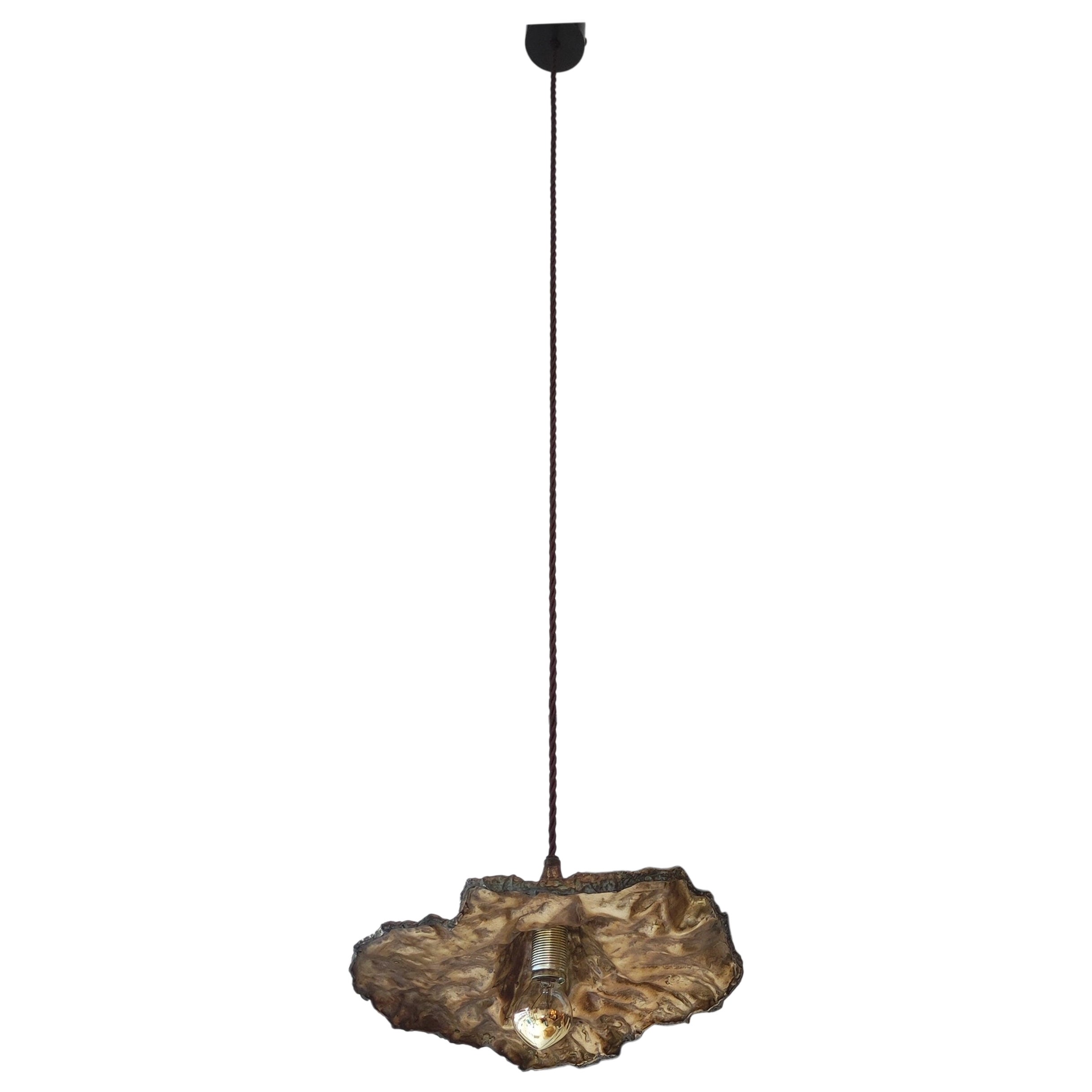 Bronze Light Suspension in the Shape of a Faded Leaf For Sale