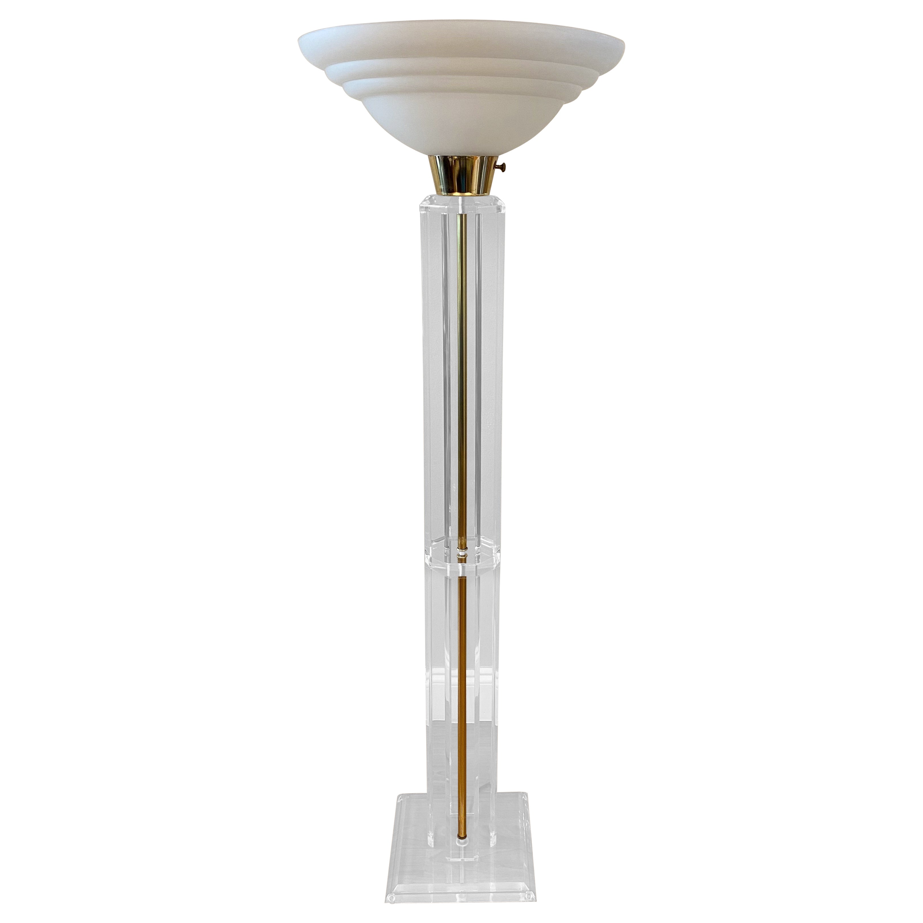 Lucite and Brass Floor Lamp attributed to Charles Hollis Jones