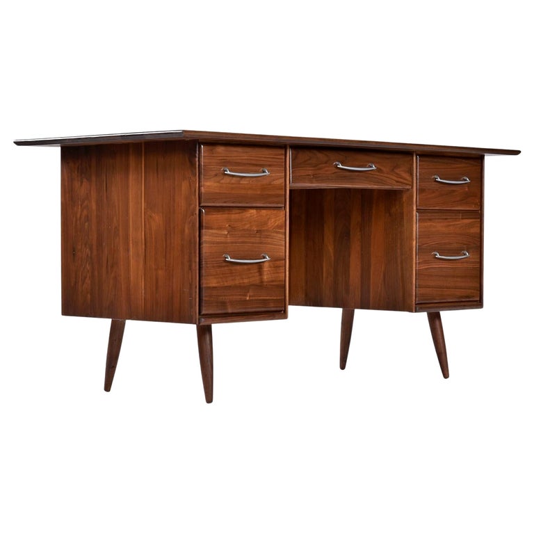 Solid Walnut MidCentury Modern Desk with File Drawers For Sale at 1stDibs