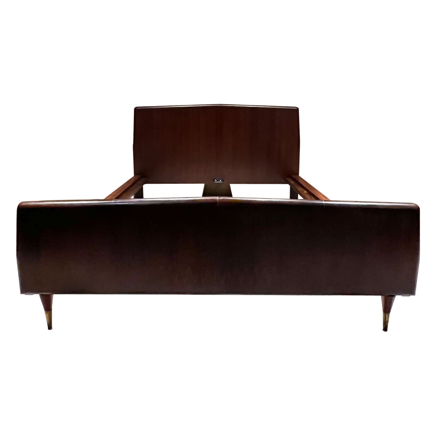 Modernes italienisches Queen-Bett aus den 1950er Jahren, Sapele Exotisches Holz + Bronze Osvaldo Borsani Italien im Angebot