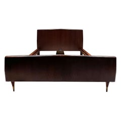 Modernes italienisches Queen-Bett aus den 1950er Jahren, Sapele Exotisches Holz + Bronze Osvaldo Borsani Italien