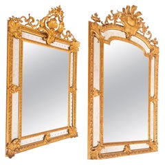 Important Pair of French Mirrors Late 18th Century Gilded Wood 