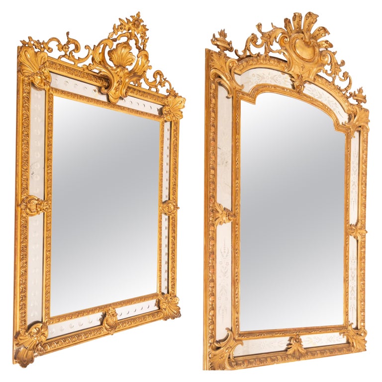 Important Pair of French Mirrors Late 18th Century Gilded Wood For Sale
