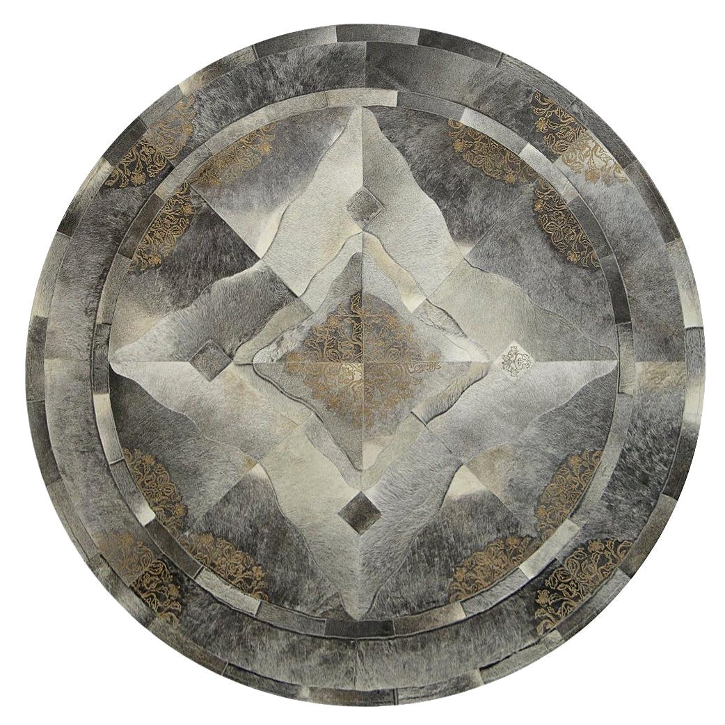 Tapis de sol en cuir de vache d'inspiration persane, élégant Sueño Round Cowhide Floor Rug Large