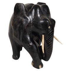 Antique 1950s Ebony Elephant, 20th Century