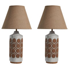 American Designer, Pair of Table Lamps, Semi-Glazed Stoneware, USA, 1960s