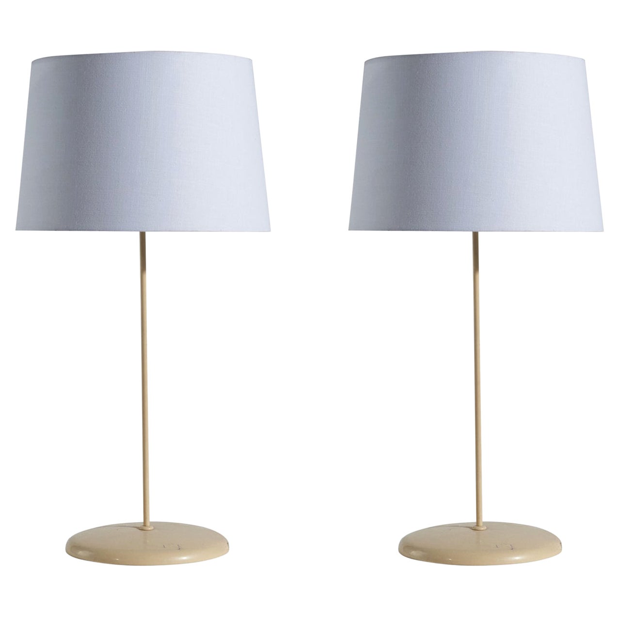 Swedish Designer, Sizeable Table Lamps, Beige-lacquered Metal, Sweden, 1950s