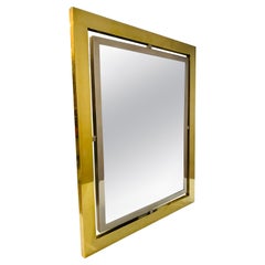 Used 1970s Italian Romeo Rega Polished Brass & Steel Wall or Dressing Table Mirror