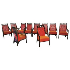 Set von 10 Sesseln, Holz, Samt, Rot, Leder, Messing, Art déco, italienisches Design, 1930er Jahre, Art déco