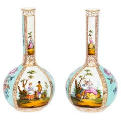 Vintage Pair Helena Wolfsohn Dresden Porcelain Vases Provenance, 19th C