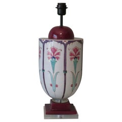 Large Striking Ceramic Lamp Base with Art Nouveau Inspired Floral Pattern, 1960