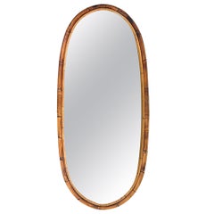 Mid-Century Bamboo and Rattan Oval Wall Mirror, Italy, 1960s