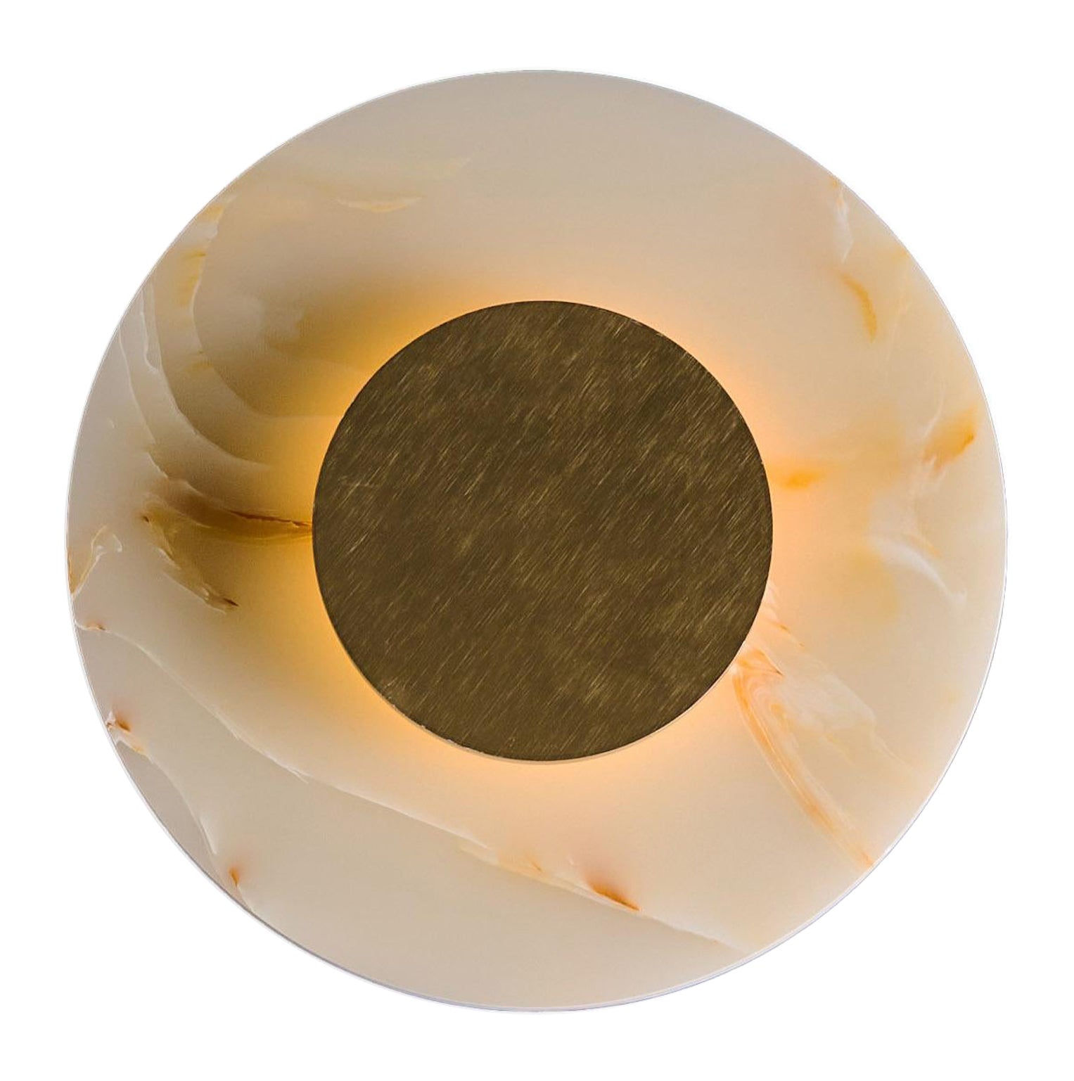 Marble Moon Lighting Sconce, Onyx Marble & Brass, Hand made in UAE For Sale