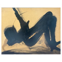 Sénégal, André Ferrand Huile sur bois jaune et noir, 1983