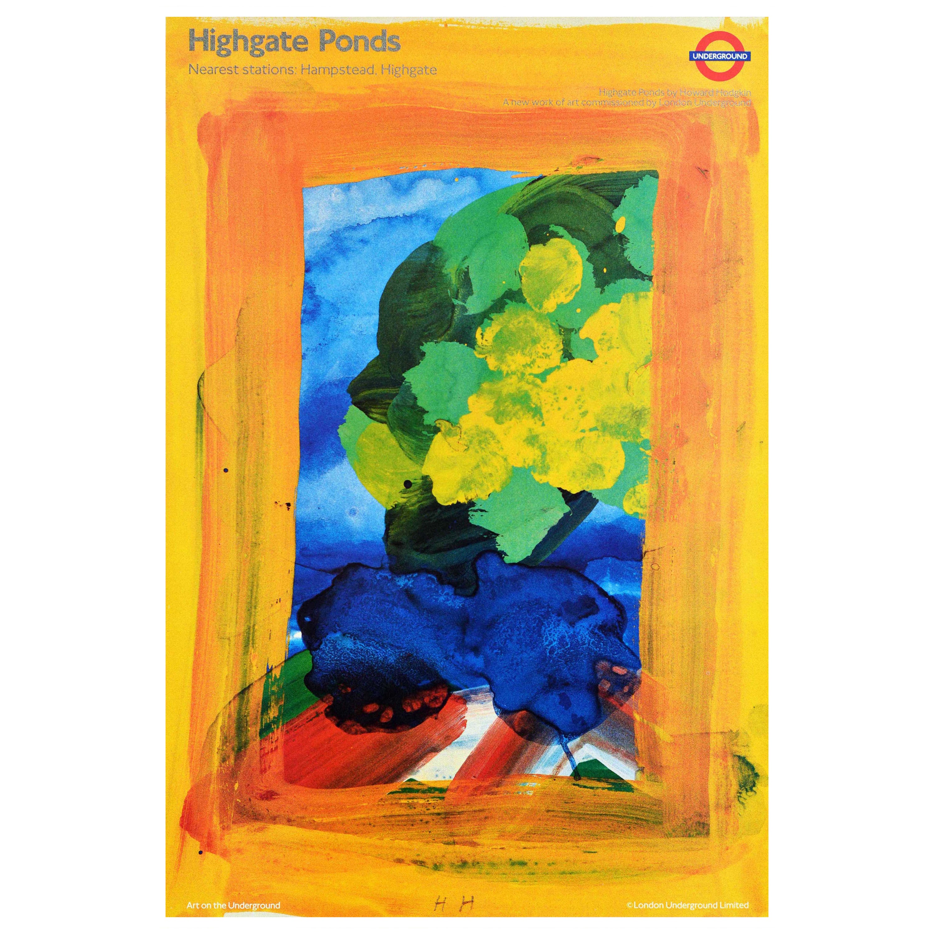 Original Vintage London Underground Poster Highgate Ponds Howard Hodgkin Art LT For Sale